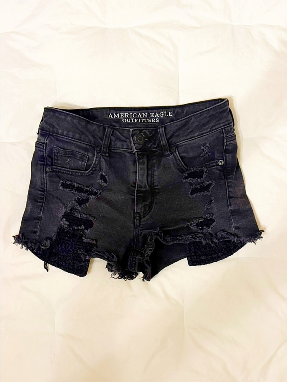 American Eagle Distressed Lace Pocket Denim Shorts